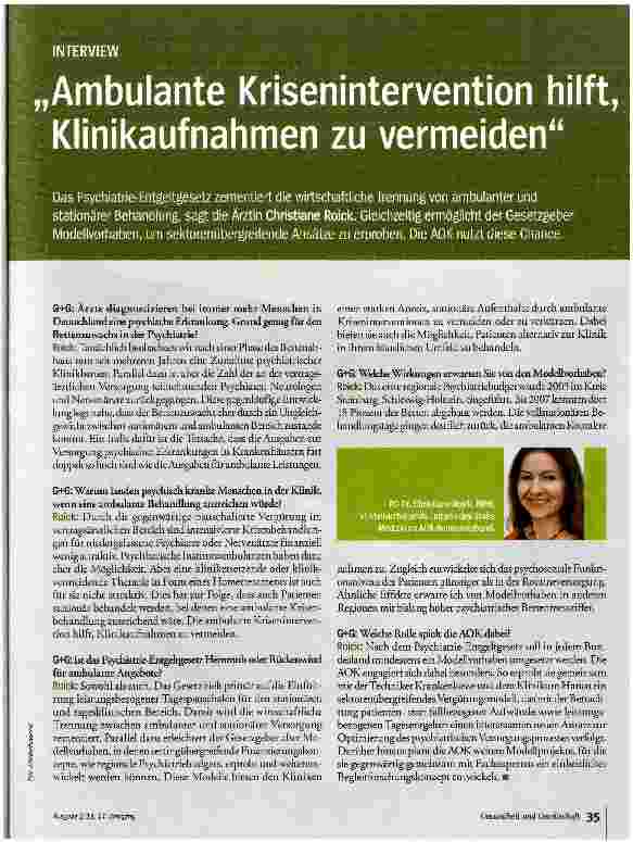 Vorschauseite 1: Ambulante Krisenintervention hilft, Klinikaufnahmen zu vermeiden