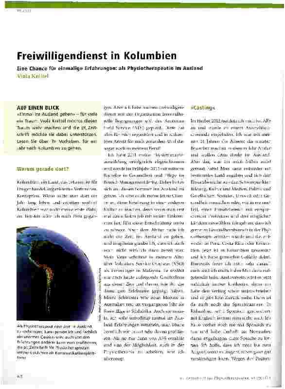 Vorschauseite 1: Freiwilligendienst in Kolumbien Eine Chance für einmalige Erfahrungen: als Physiotherapeutin im Ausland