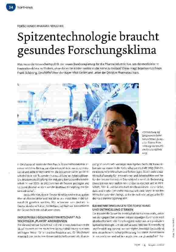 Vorschauseite 1: Spitzentechnologie braucht gesundes Forschungsklima