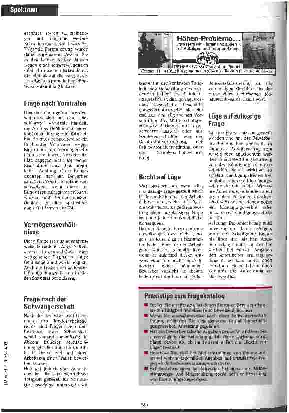 Vorschauseite 2: Personaleinstellung und Fragerecht Nicht jede Frage ist erlaubt
