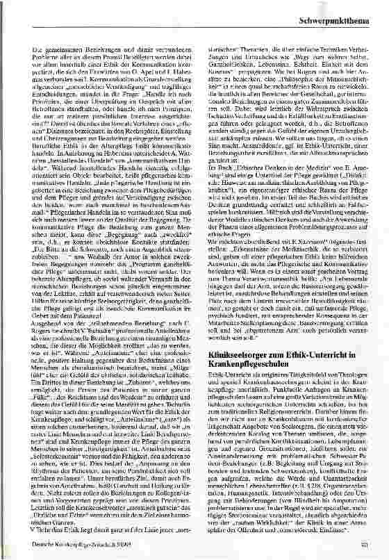 Vorschauseite 3: Die Vermittlung von Ethik Ethische Bildung in der Pflege - ein Problemaufriß