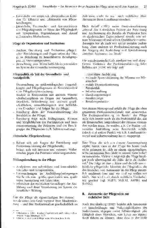 Vorschauseite 2: Zur Autonomie der professionellen Pflege unter rechtlichen Aspekten - Wege der beruflichen Einmündung