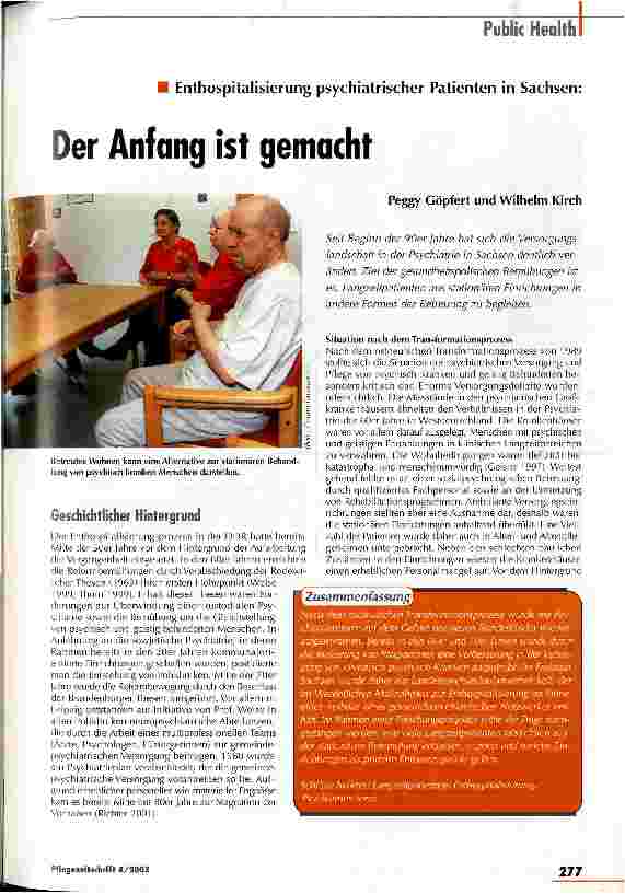 Vorschauseite 1: Der Anfang ist gemacht Enthospitalisierung psychiatrischer Patienten in Sachsen