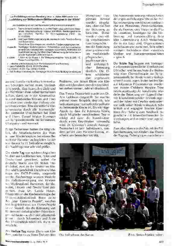 Vorschauseite 2: Bericht vom 3rd European Course on Palliative Care for Children