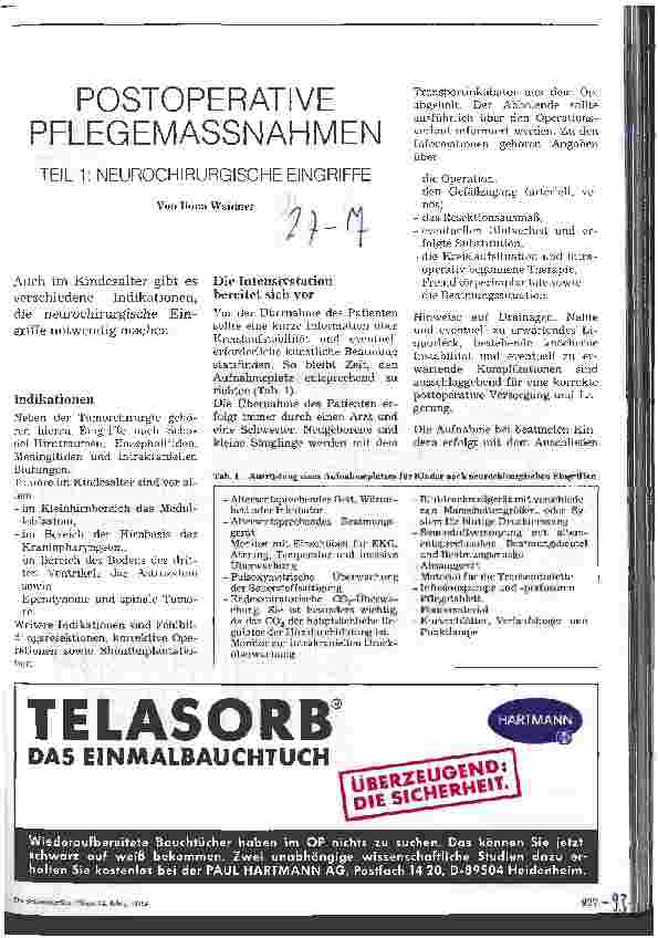 Vorschauseite 1: Postoperative Pflegemaßnahmen Teil 1: Neurochirurgische Eingriffe