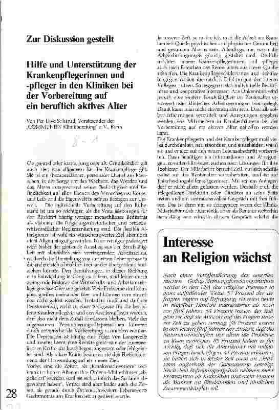 Vorschauseite 1: Hilfe und Unterstützung der Krankenpflegerinnen und Pfleger in den Kliniken bei der Vorbereitung auf ein beruflich aktives Alter
