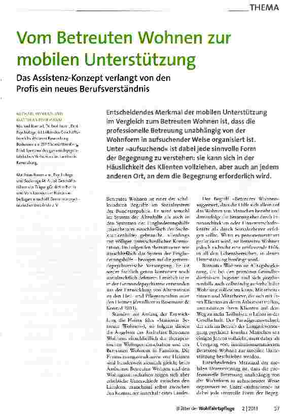 Vorschauseite 1: Vom Betreuten Wohnen zur mobilen Unterstützung