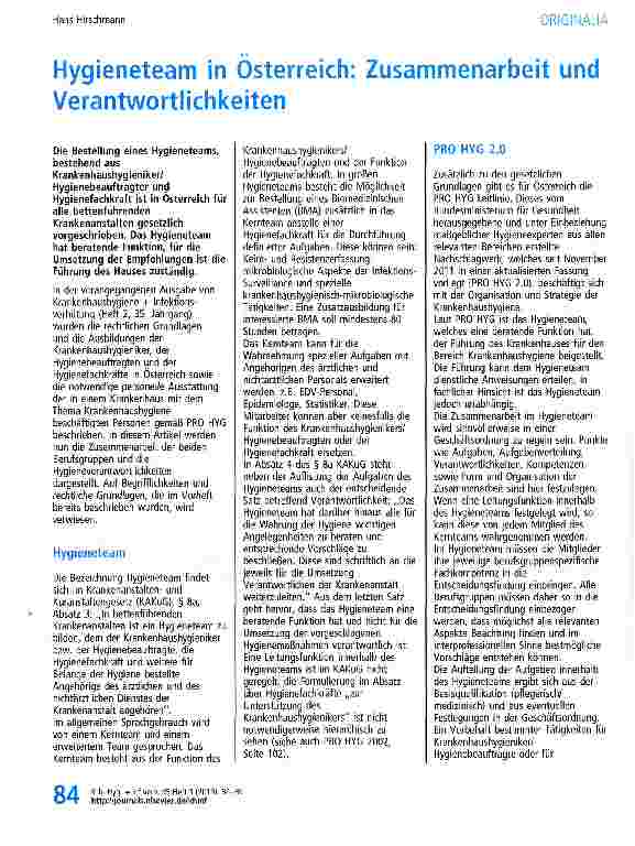 Vorschauseite 1: Hygieneteam in Osterreich: Zusammenarbeit und Verantwortlichkeiten