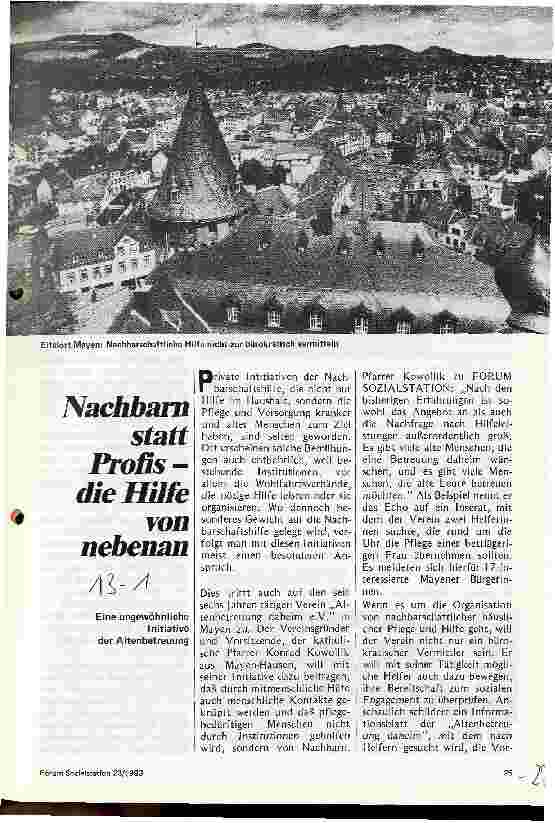 Vorschauseite 1: Nachbarn statt Profis - die Hilfe von nebenan Eine ungewöhnliche Initiative der Altenbetreuung