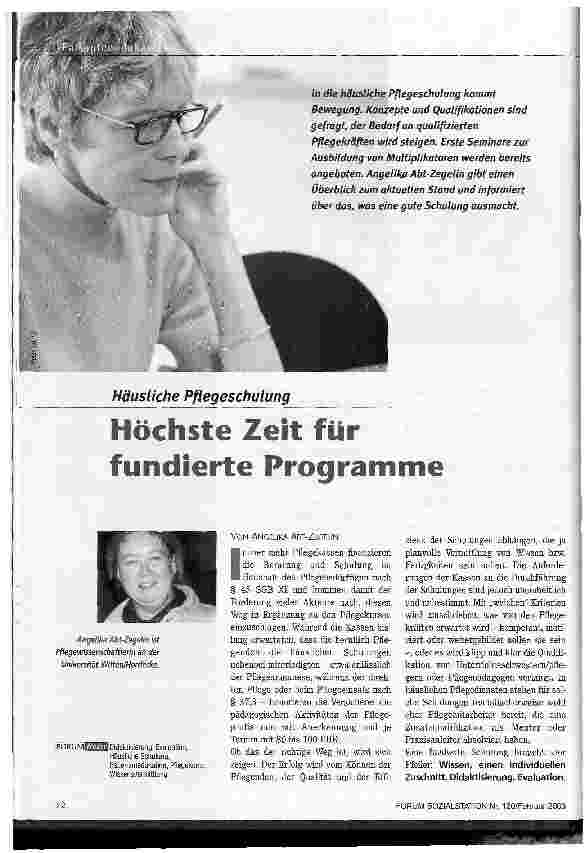 Vorschauseite 1: Häusliche Pflegeschulung: Höchste Zeit für fundierte Programme