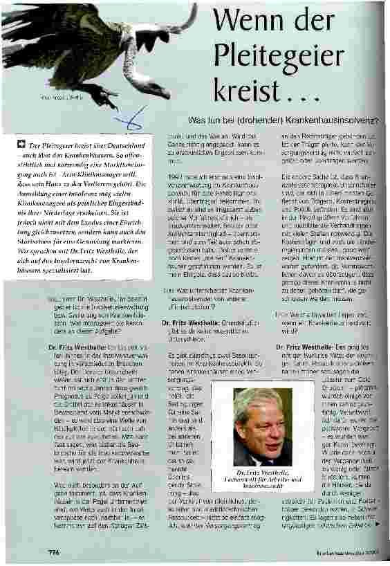 Vorschauseite 1: Wenn der Pleitegeier kreist... Was tun bei (drohender) Krankenhausinsolvenz?
