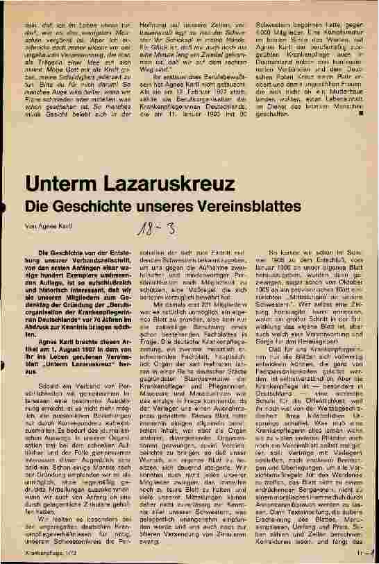 Vorschauseite 1: Unterm Lazaruskreuz Die Geschichte unseres Vereinsblattes