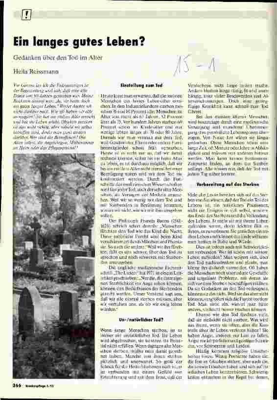 Vorschauseite 1: Ein langes gutes Leben? Gedanken über den Tod im Alter