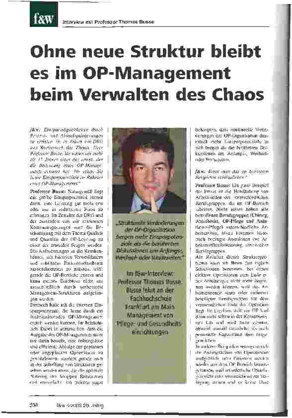 Vorschauseite 1: Ohne neue Struktur bleibt es im OP-Management beim Verwalten des Chaos