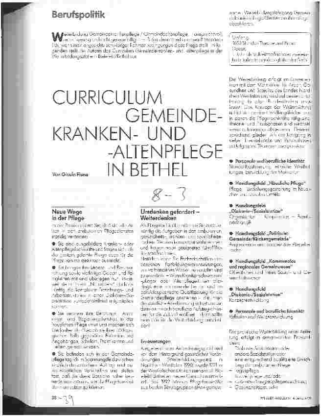 Vorschauseite 1: Curriculum Gemeinde-, Krankenund Altenpflege in Bethel