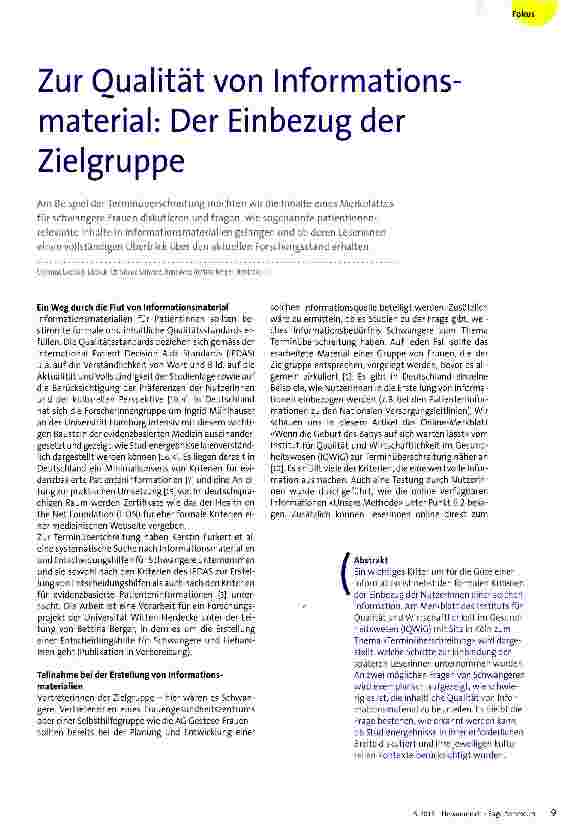 Vorschauseite 1: Zur Qualität von Informations material: Der Einbezug der Zielgruppe