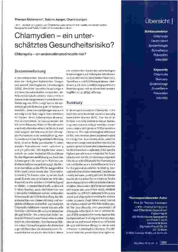 Vorschauseite 1: Chlamydien - ein unter-schätztes Gesundheitsrisiko?