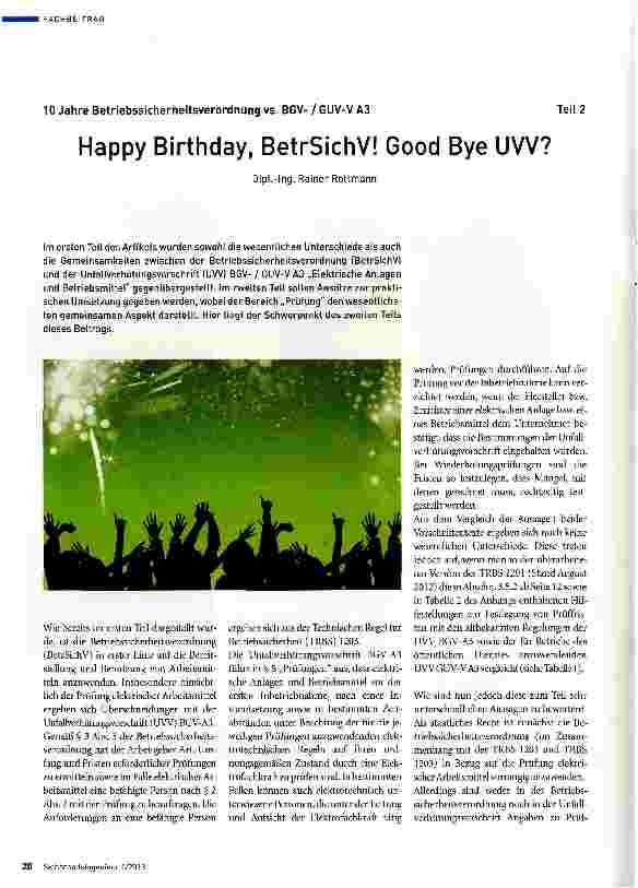 Vorschauseite 1: Happy Birthday, BetrSichV! Good Bye UVV?