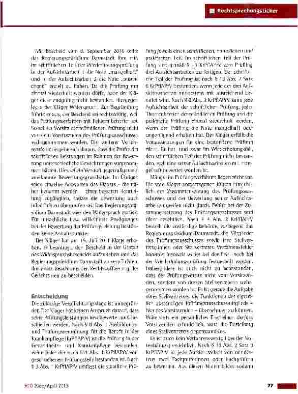 Vorschauseite 2: Nichtbestehen einer Wiederholungsprüfung in der Gesundheitsund Krankenpflege VG Gießen vom 30. 5. 2012 (8 K 2122/11)