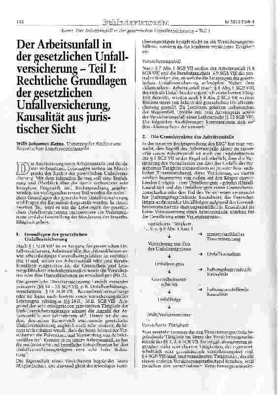 Vorschauseite 1: Der Arbeitsunfall in der gesetzlichen Unfallversicherung - Teil I: Rechtliche Grundlagen der gesetzlichen Unfallversicherung, Kausalität aus juristischer Sicht