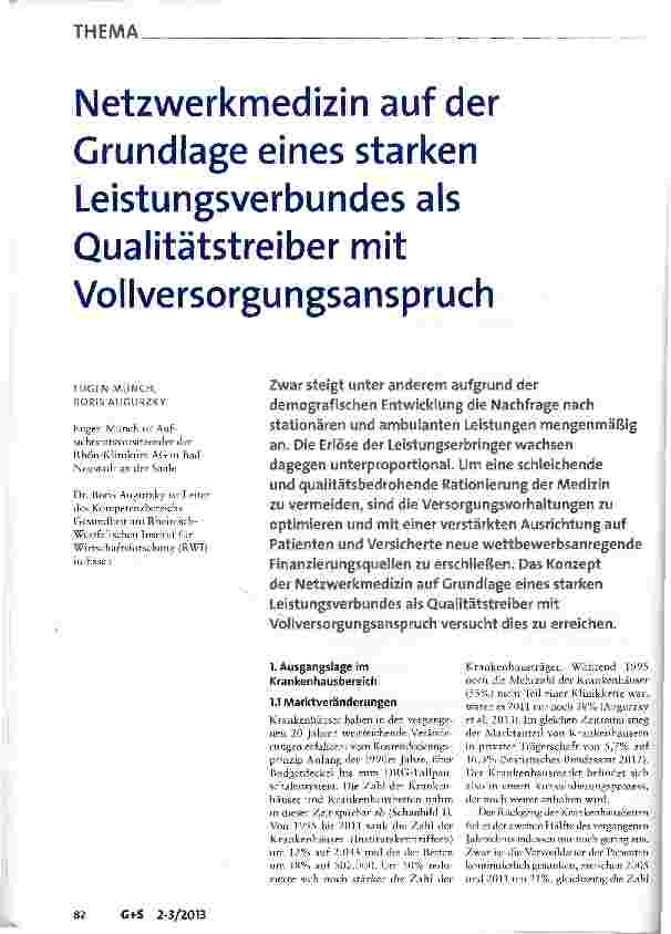 Vorschauseite 1: Netzwerkmedizin auf der Grundlage eines starken Leistungsverbundes als Qualitätstreiber mit Vollversorgungsanspruch