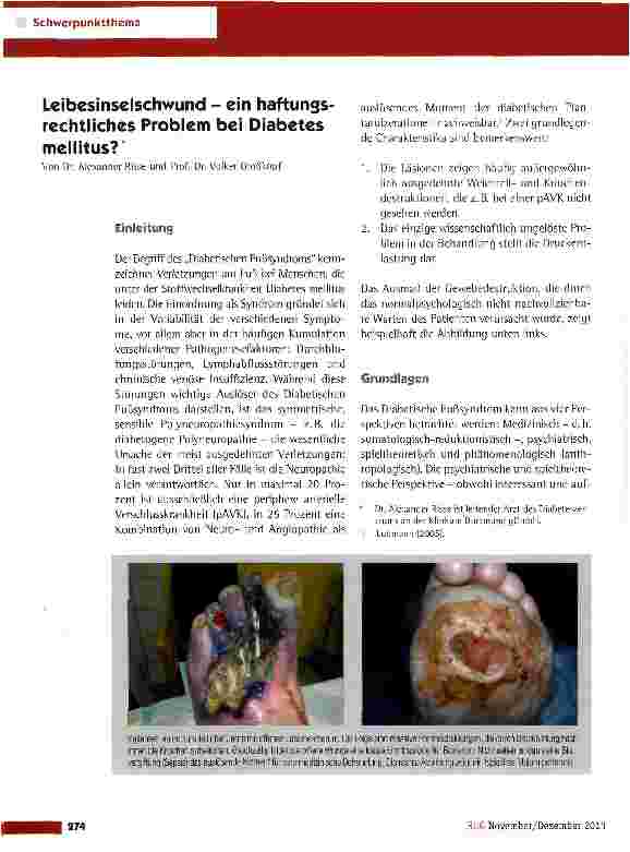 Vorschauseite 1: Leibesinselschwund - ein haftungsrechtliches Problem bei Diabetes mellitus?