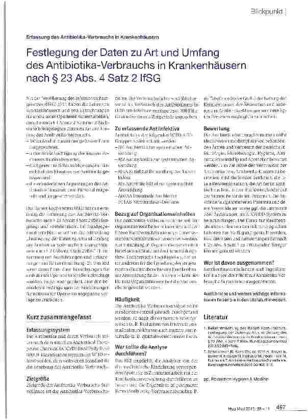 Vorschauseite 1: Festlegung der Daten zu Art und Umfang des Antibiotika-Verbrauchs in Krankenhäusern nach § 23 Abs. 4 Satz 2 IfSG