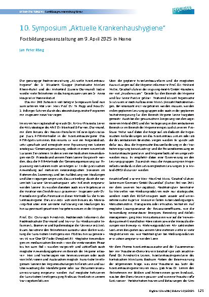 Vorschauseite 1: 10. Symposium „Aktuelle Krankenhaushygiene“ Fortbildungsveranstaltung am 9. April 2025 in Herne