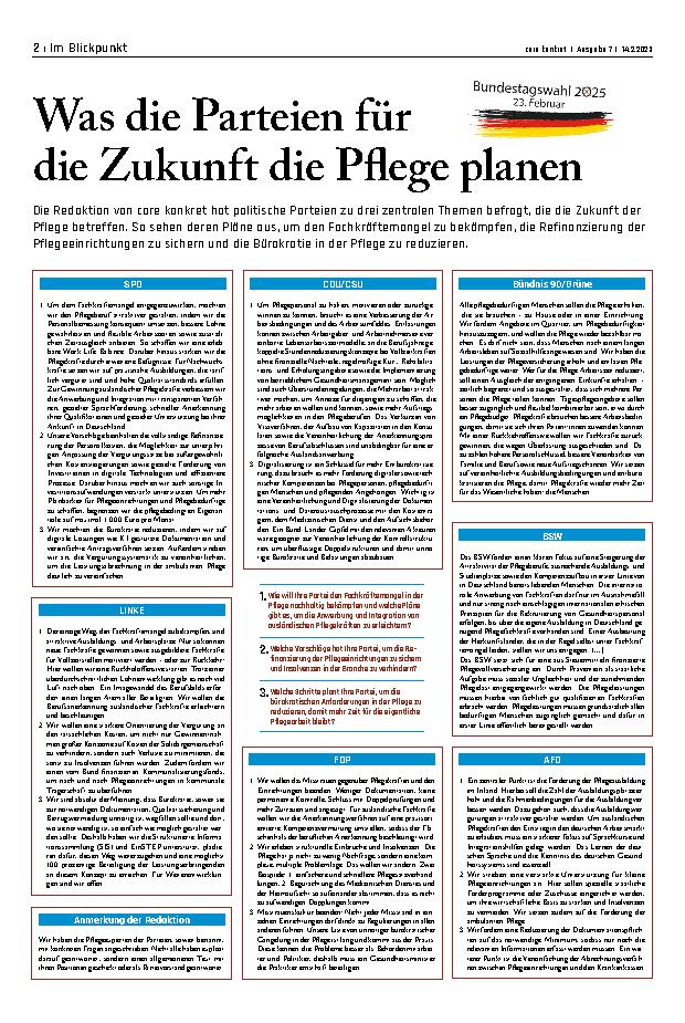 Vorschauseite 1: Was die Parteien für die Zukunft die Pflege planen