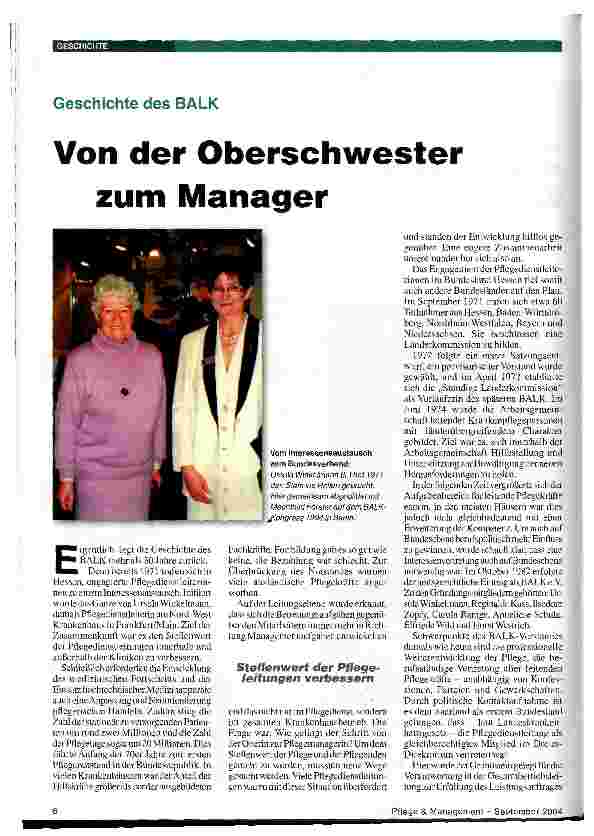 Vorschauseite 1: Von der Oberschwester zum Manager Geschichte des BALK