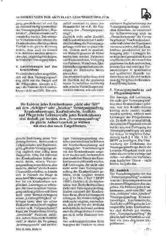 Vorschauseite 4: Der Versorgungsauftrag (V) eines Krankenhauses Auswirkungen der aktuellen Gesundheitspolitik