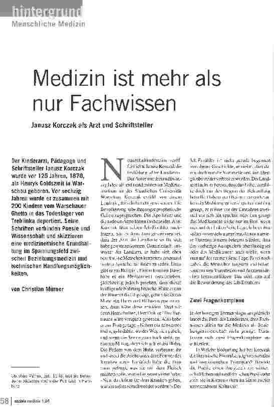 Vorschauseite 1: Medizin ist mehr als nur Fachwissen Janusz Korczak als Arzt und Schriftsteller