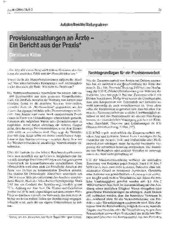 Vorschauseite 1: Provisionszahlungen an Ärzte - Ein Bericht aus der Praxis