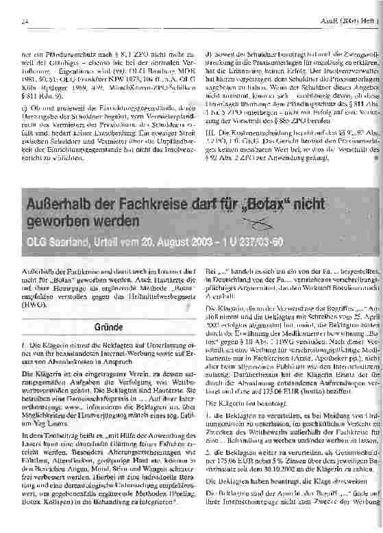 Vorschauseite 1: Außerhalb der Fachkreise darf für Botax nicht geworben werden