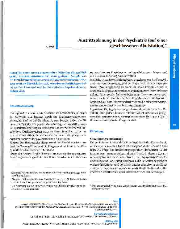 Vorschauseite 1: Austrittsplanung in der Psychiatrie (auf einer geschlossenen Akutstation)