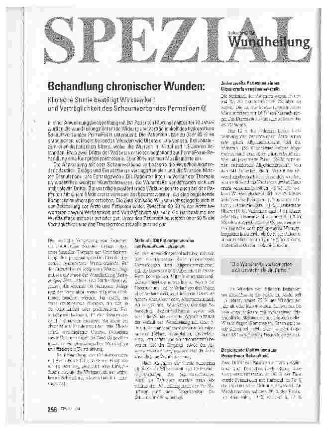 Vorschauseite 1: Behandlung chronischer Wunden: Klinische Studie bestätigt Wirksamkeit und Verträglichkeit des Schaumverbandes PermaFoam®