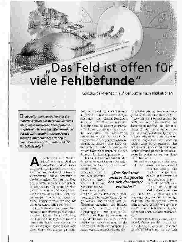 Vorschauseite 1: Das Feld ist offen für viele FehlbefundeGanzkörper-Kernspin auf der Suche nach Indikationen