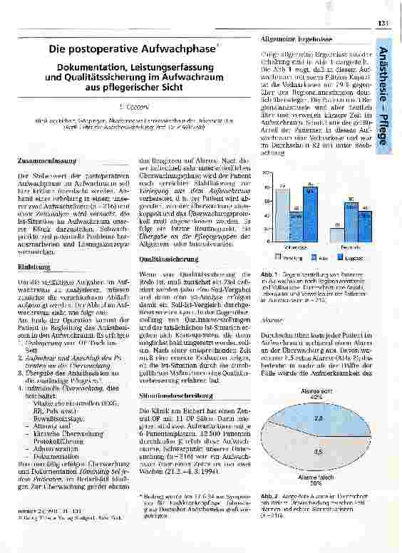 Vorschauseite 1: Die postoperative Aufwachphase Dokumentation, Leistungserfassung + Qualitätssicherung im Aufwachraum aus pflegerischer Sicht