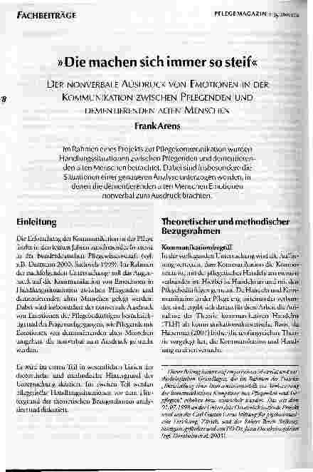 Vorschauseite 1: Die machen sich immer so steif. DER NONVERBALE AUSDRUCK VON EMOTIONEN IN DERKOMMUNIKATION ZWISCHEN PFLEGENDEN UNDDEMENTIERENDEN ALTEN MENSCHEN