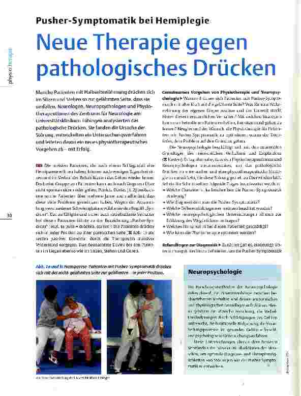 Vorschauseite 1: Pusher-Symptomatik bei HemiplegieNeue Therapie gegen pathologisches Drücken