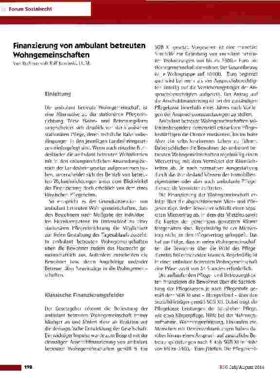 Vorschauseite 1: Finanzierung von ambulant betreuten Wohngemeinschaften