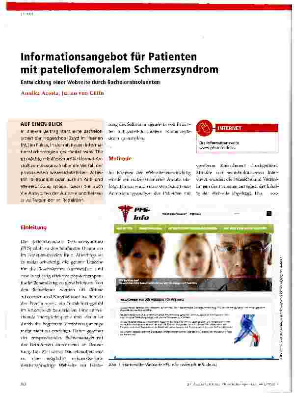 Vorschauseite 1: Informationsangebot für Patienten mit patellofemoralem Schmerzsyndrom