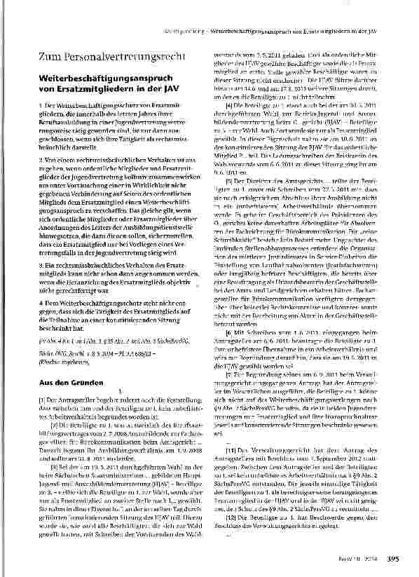 Vorschauseite 1: Weiterbeschäftigungsanspruch von Ersatzmitgliedern in der |AV