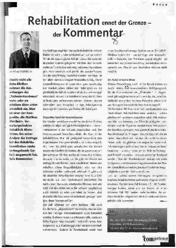 Vorschauseite 1: Rehabilitation ennet der grenze - der Kommentar