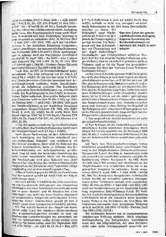 Vorschauseite 5: Bereitschaftsdienst als Arbeitszeit; Vergütungspflicht Bundesarbeitsgericht, Urteil vom 5. Juni 2003