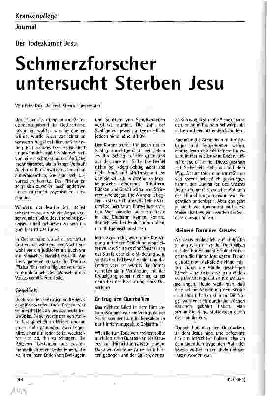 Vorschauseite 1: Schmerzforscher untersucht Sterben Jesu