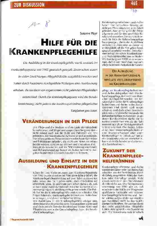 Vorschauseite 1: Hilfe für die Krankenpflegehilfe