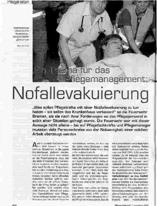 Vorschauseite 1: Nofallevakuierung. Ein Thema für das Pflegemanagement