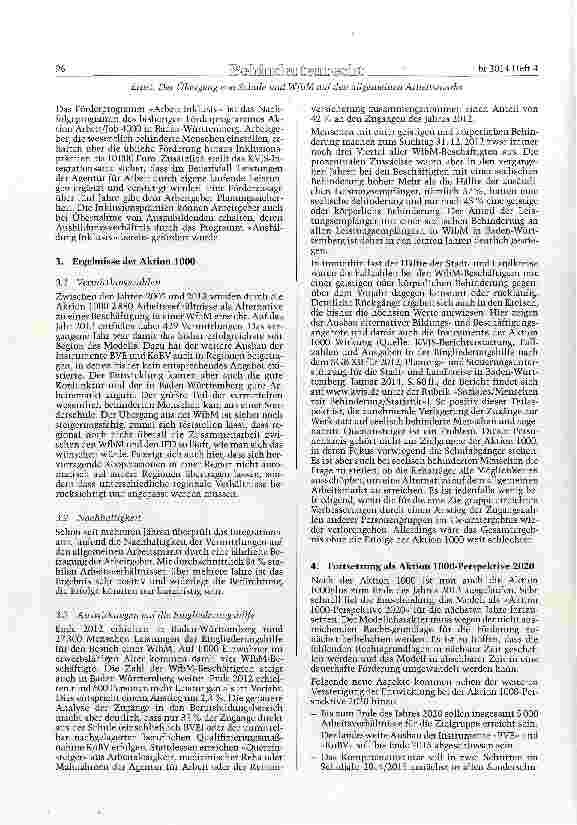 Vorschauseite 4: Der Übergang von der Schule und der Werkstatt für behinderte Menschen auf den allgemeinen Arbeitsmarkt - Erfahrungen aus Baden-Württemberg