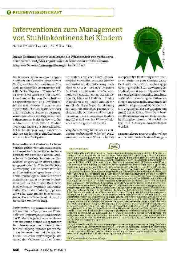 Vorschauseite 1: Interventionen zum Management von Stuhlinkontinenz bei Kindern